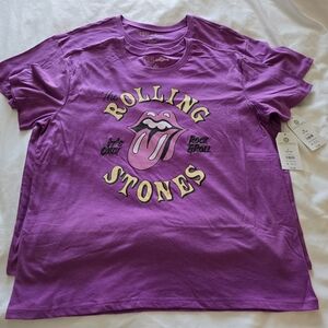 Time and Tru Purple Short Sleeve Tee Rolling Stones Embroidered